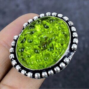 Size 10 Moldavite Quartz 925 Sterling Silver Overlay Gemstone ring